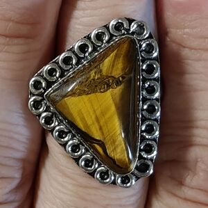 Triangular Silver and Gold Stone Ring